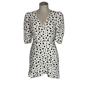 Reformation Deanna Dress Confetti Polka White Black Dot Mini Wrap Small Womens